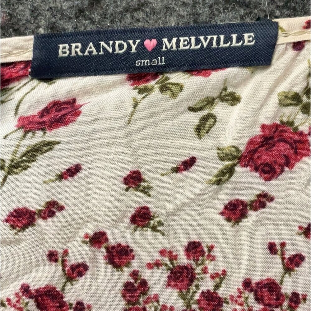 Y2K RARE Brandy Melville Floral Burgundy Cream Mini Slip Dress | Boho Coquette - Picture 11 of 11